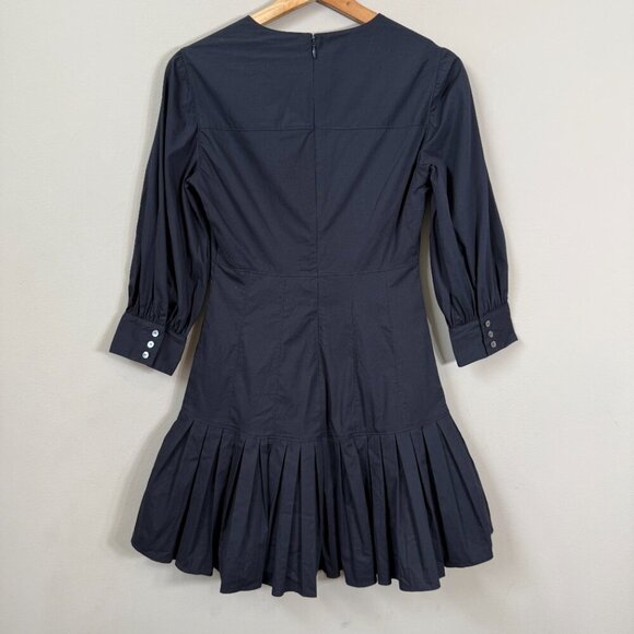 Cinq A Sept Sawyer V-Neck Pleated Mini Dress Women's 00 Blue Drop Waist Chic NWT - Picture 12 of 16